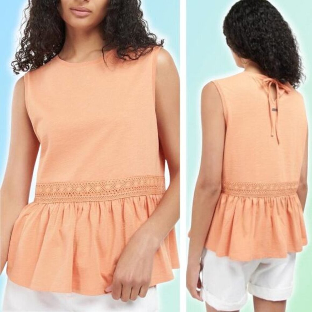 NWT BARBOUR Willow Fit & Flare Peplum Cotton Top Sz 10 Peach Tree